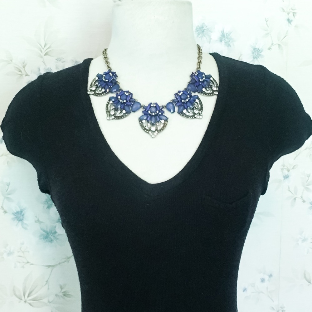 Blue Crystal Vintage Style Statement Necklace